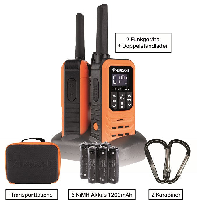 Albrecht 2er Kofferset Tectalk Float 2,wasserges. PMR+Ladegeräte+Karabinerhaken Albrecht 2er Kofferset Tectalk Float 2,wasserges. PMR+Ladegeräte+Karabinerhaken